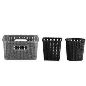 Hitech Home One Marvel No. 20 Black & Silver Plastic Basket (Set of 3)