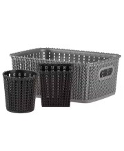 Hitech Home One Marvel No. 20 Black & Silver Plastic Basket (Set of 3) Hitech Home One Marvel No. 20 Black & Silver Plastic Basket (Set of 3)