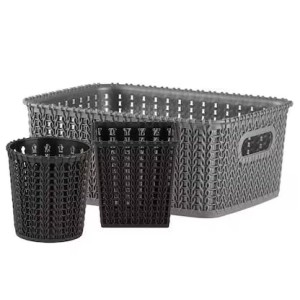 Hitech Home One Marvel No. 20 Black & Silver Plastic Basket (Set of 3)