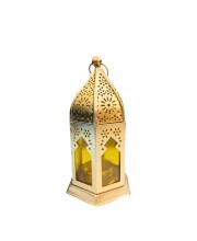Moroccan Style Gold Lantern with Green Glass – Decorative Metal Candle Holder for Ramadan, Eid, Weddings, Home Decor & Parties – Vintage Hanging Lantern. (Yellow) Moroccan Style Gold Lantern with Green Glass – Decorative Metal Candle Holder for Ramadan, Eid, Weddings, Home Decor & Parties – Vintage Hanging Lantern. (Yellow)