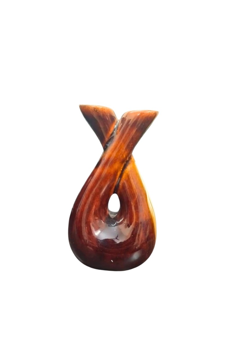 Ceramic Double Face Flower Vase for Living Room, Bedroom & Dining Table | Decorative Glossy Finish Vase for Home Decor & Gifting (Brown Finish)