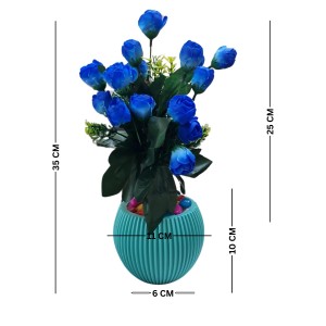 HiTechMart Artificial Blue Rose Bouquet with Decorative Vase – Elegant Faux Flowers for Home & Office Décor