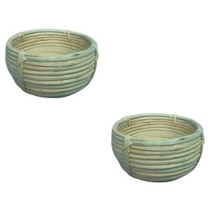 Handwoven Bamboo Basket Bowl – Round Natural Rattan Storage Basket for Kitchen, Tabletop, Fruit, Bread & Home Décor (set of 2) (2)