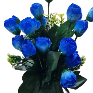HiTechMart Artificial Blue Rose Bouquet with Decorative Vase – Elegant Faux Flowers for Home & Office Décor