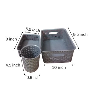 Grey Plastic Storage Basket, Durable Storage Container, Organizer Basket, Home Storage, Plastic Basket for Closet, Bathroom, Kitchen, Office combo (set of 3) Grey Plastic Storage Basket, Durable Storage Container, Organizer Basket, Home Storage, Plastic Basket for Closet, Bathroom, Kitchen, Office combo (set of 3)