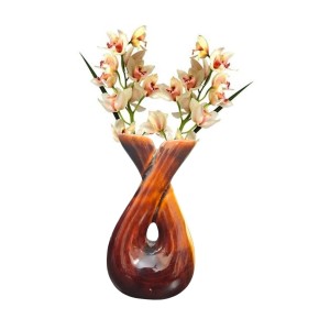 Ceramic Double Face Flower Vase for Living Room, Bedroom & Dining Table | Decorative Glossy Finish Vase for Home Decor & Gifting (Brown Finish)