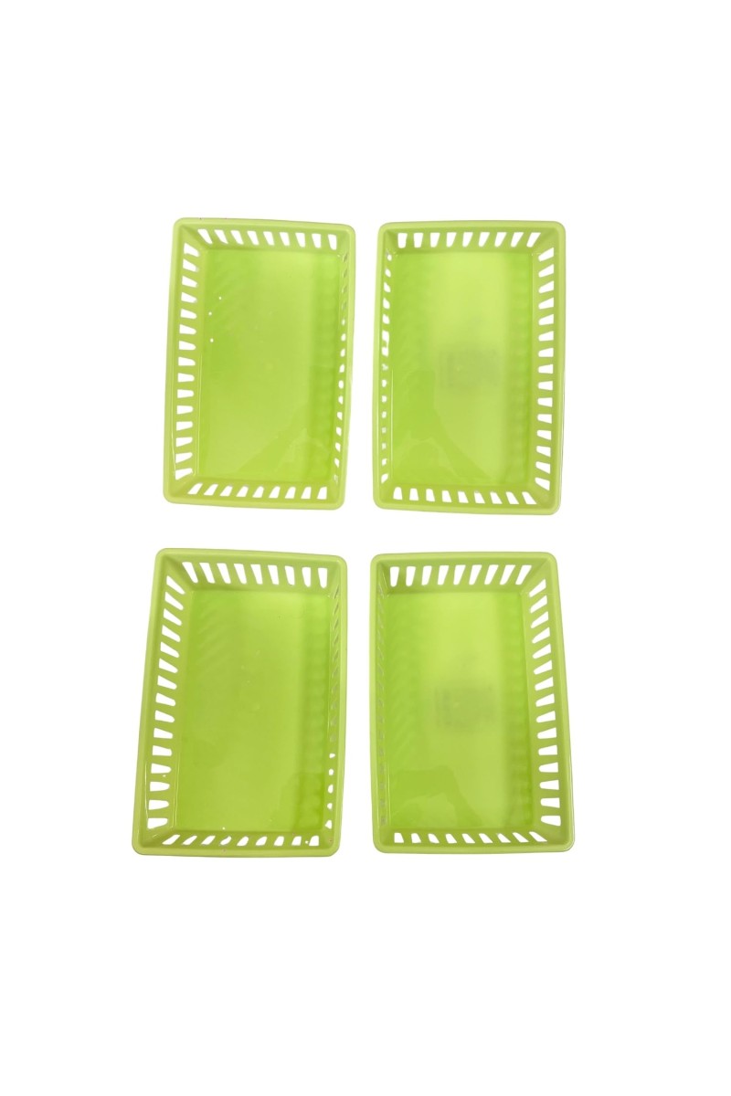 Plastic Rectangular Storage Basket Set of 4 – Multipurpose Organizer Trays for Kitchen, Office & Home Use (Green)