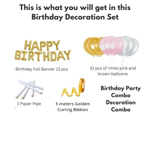 HitechSales Birthday Party Decoration Combo - Happy Birthday Foil Banner (13 Pcs), Latex Balloons (30 Pcs), Ribbon & Small Straw Pipe - Perfect Balloons for Birthday Decoration HitechSales Birthday Party Decoration Combo - Happy Birthday Foil Banner (13 Pcs), Latex Balloons (30 Pcs), Ribbon & Small Straw Pipe - Perfect Balloons for Birthday Decoration