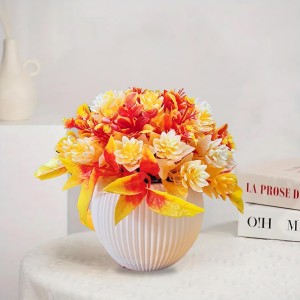 HiTechMart Artificial Flower Arrangement with Vase – Lifelike Orange & Yellow Faux Bouquet for Home Décor, Office, Living Room, Table Centerpiece, and Gift – Elegant & Maintenance-Free