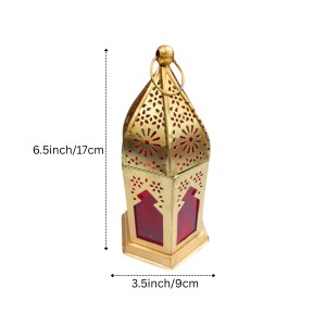 Moroccan Style Gold Lantern with Green Glass – Decorative Metal Candle Holder for Ramadan, Eid, Weddings, Home Decor & Parties – Vintage Hanging Lantern. (Red) Moroccan Style Gold Lantern with Green Glass – Decorative Metal Candle Holder for Ramadan, Eid, Weddings, Home Decor & Parties – Vintage Hanging Lantern. (Red)
