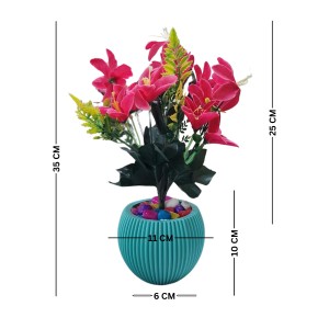 HiTechMart Artificial Flower Arrangement in Textured Blue Vase – Faux Pink Lily Bouquet with Decorative Stones for Home & Office Décor, Elegant Tabletop Floral Display HiTechMart Artificial Flower Arrangement in Textured Blue Vase – Faux Pink Lily Bouquet with Decorative Stones for Home & Office Décor, Elegant Tabletop Floral Display