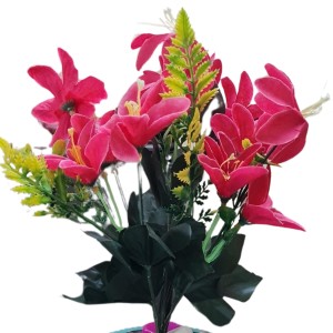 HiTechMart Artificial Flower Arrangement in Textured Blue Vase – Faux Pink Lily Bouquet with Decorative Stones for Home & Office Décor, Elegant Tabletop Floral Display HiTechMart Artificial Flower Arrangement in Textured Blue Vase – Faux Pink Lily Bouquet with Decorative Stones for Home & Office Décor, Elegant Tabletop Floral Display