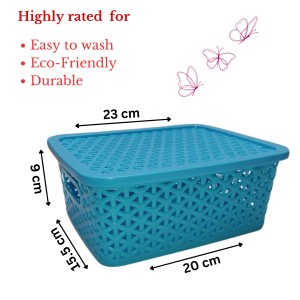 Hi Tech Sales Unbreakable Multipurpose Plastic Baskets with Lid | For Fruit, Bathroom, Stationary, Home, Kitchen, Office | Rectangular, Small, Color: Sky, Yellow, Green, Red, violet (20 X 15.5 X 9 cm) Hi Tech Sales Unbreakable Multipurpose Plastic Baskets with Lid | For Fruit, Bathroom, Stationary, Home, Kitchen, Office | Rectangular, Small, Color: Sky, Yellow, Green, Red, violet (20 X 15.5 X 9 cm)