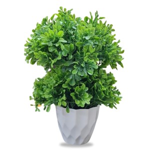 HiTechMart Artificial Green Topiary Plant in White Textured Pot – Realistic Faux Decorative Bush for Home, Office, and Indoor Décor HiTechMart Artificial Green Topiary Plant in White Textured Pot – Realistic Faux Decorative Bush for Home, Office, and Indoor Décor