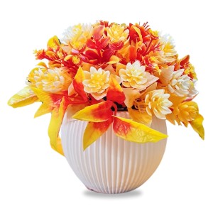 HiTechMart Artificial Flower Arrangement with Vase – Lifelike Orange & Yellow Faux Bouquet for Home Décor, Office, Living Room, Table Centerpiece, and Gift – Elegant & Maintenance-Free