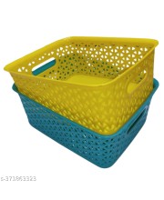 Hi Tech Sales Small Unbreakable Multipurpose Plastic Baskets with Lid for Fruit, Bathroom, Stationary, Home, Kitchen, Office (Rectangular, Color: Sky, Yellow) set of 2 (Yellow) Hi Tech Sales Small Unbreakable Multipurpose Plastic Baskets with Lid for Fruit, Bathroom, Stationary, Home, Kitchen, Office (Rectangular, Color: Sky, Yellow) set of 2 (Yellow)