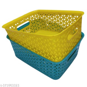 Hi Tech Sales Small Unbreakable Multipurpose Plastic Baskets with Lid for Fruit, Bathroom, Stationary, Home, Kitchen, Office (Rectangular, Color: Sky, Yellow) set of 2 (Yellow) Hi Tech Sales Small Unbreakable Multipurpose Plastic Baskets with Lid for Fruit, Bathroom, Stationary, Home, Kitchen, Office (Rectangular, Color: Sky, Yellow) set of 2 (Yellow)