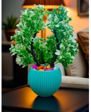 HI TECH Sales Artificial Potted Plant with Green Foliage & Decorative Stones – Faux Bonsai Tree in a Stylish Ribbed Ceramic Vase for Home & Office Décor HI TECH Sales Artificial Potted Plant with Green Foliage & Decorative Stones – Faux Bonsai Tree in a Stylish Ribbed Ceramic Vase for Home & Office Décor