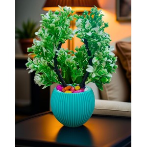 HI TECH Sales Artificial Potted Plant with Green Foliage & Decorative Stones – Faux Bonsai Tree in a Stylish Ribbed Ceramic Vase for Home & Office Décor HI TECH Sales Artificial Potted Plant with Green Foliage & Decorative Stones – Faux Bonsai Tree in a Stylish Ribbed Ceramic Vase for Home & Office Décor