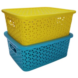 Hi Tech Sales Small Unbreakable Multipurpose Plastic Baskets with Lid for Fruit, Bathroom, Stationary, Home, Kitchen, Office (Rectangular, Color: Sky, Yellow) set of 2 (Yellow) Hi Tech Sales Small Unbreakable Multipurpose Plastic Baskets with Lid for Fruit, Bathroom, Stationary, Home, Kitchen, Office (Rectangular, Color: Sky, Yellow) set of 2 (Yellow)