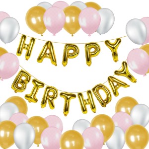 HitechSales Birthday Party Decoration Combo - Happy Birthday Foil Banner (13 Pcs), Latex Balloons (30 Pcs), Ribbon & Small Straw Pipe - Perfect Balloons for Birthday Decoration HitechSales Birthday Party Decoration Combo - Happy Birthday Foil Banner (13 Pcs), Latex Balloons (30 Pcs), Ribbon & Small Straw Pipe - Perfect Balloons for Birthday Decoration