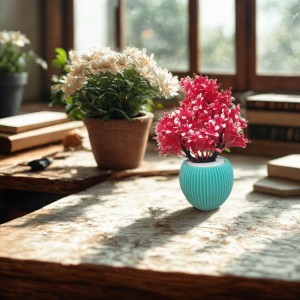 Artificial Pink Chrysanthemum Flower Bunch with Textured Teal Pot | 12 x 4.5 Inches Decorative Faux for Home & Office Artificial Pink Chrysanthemum Flower Bunch with Textured Teal Pot | 12 x 4.5 Inches Decorative Faux for Home & Office
