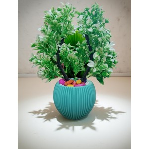 HI TECH Sales Artificial Potted Plant with Green Foliage & Decorative Stones – Faux Bonsai Tree in a Stylish Ribbed Ceramic Vase for Home & Office Décor HI TECH Sales Artificial Potted Plant with Green Foliage & Decorative Stones – Faux Bonsai Tree in a Stylish Ribbed Ceramic Vase for Home & Office Décor