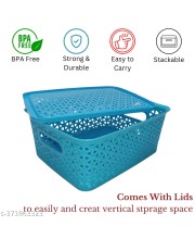 Hi Tech Sales Small Unbreakable Multipurpose Plastic Baskets with Lid for Fruit, Bathroom, Stationary, Home, Kitchen, Office (Rectangular, Color: Sky, Yellow) set of 2 (Green) Hi Tech Sales Small Unbreakable Multipurpose Plastic Baskets with Lid for Fruit, Bathroom, Stationary, Home, Kitchen, Office (Rectangular, Color: Sky, Yellow) set of 2 (Green)