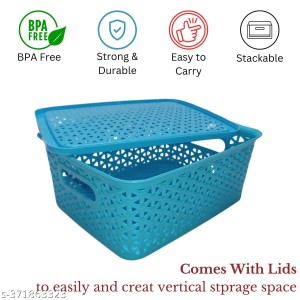 Hi Tech Sales Small Unbreakable Multipurpose Plastic Baskets with Lid for Fruit, Bathroom, Stationary, Home, Kitchen, Office (Rectangular, Color: Sky, Yellow) set of 2 (Red) Hi Tech Sales Small Unbreakable Multipurpose Plastic Baskets with Lid for Fruit, Bathroom, Stationary, Home, Kitchen, Office (Rectangular, Color: Sky, Yellow) set of 2 (Red)