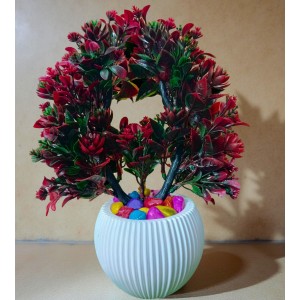 HI TECH Sales Artificial Bonsai Plant with Decorative Pot – Tree with Red & Green Leaves | Home & Office Decor, Tabletop Indoor Plant
