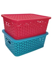 Hi Tech Sales Small Unbreakable Multipurpose Plastic Baskets with Lid for Fruit, Bathroom, Stationary, Home, Kitchen, Office (Rectangular, Color: Sky, Yellow) set of 2 (Red) Hi Tech Sales Small Unbreakable Multipurpose Plastic Baskets with Lid for Fruit, Bathroom, Stationary, Home, Kitchen, Office (Rectangular, Color: Sky, Yellow) set of 2 (Red)