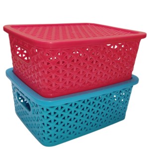 Hi Tech Sales Small Unbreakable Multipurpose Plastic Baskets with Lid for Fruit, Bathroom, Stationary, Home, Kitchen, Office (Rectangular, Color: Sky, Yellow) set of 2 (Red) Hi Tech Sales Small Unbreakable Multipurpose Plastic Baskets with Lid for Fruit, Bathroom, Stationary, Home, Kitchen, Office (Rectangular, Color: Sky, Yellow) set of 2 (Red)