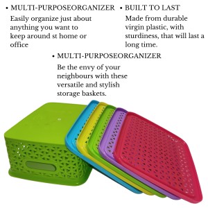 Hi Tech Sales Unbreakable Multipurpose Plastic Baskets with Lid | For Fruit, Bathroom, Stationary, Home, Kitchen, Office | Rectangular, Small, Color: Sky, Yellow, Green, Red, violet (20 X 15.5 X 9 cm) Hi Tech Sales Unbreakable Multipurpose Plastic Baskets with Lid | For Fruit, Bathroom, Stationary, Home, Kitchen, Office | Rectangular, Small, Color: Sky, Yellow, Green, Red, violet (20 X 15.5 X 9 cm)