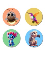 Bee, Hummingbird, Alien, and Vulture. Fridge Magnets 4 Piece Set | 3 Inch Round Wall Fridge Decor (F22985)