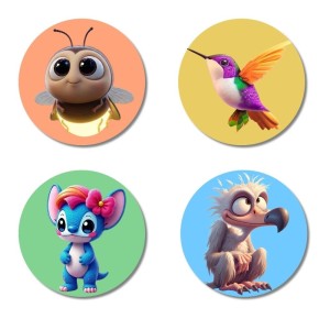 Bee, Hummingbird, Alien, and Vulture. Fridge Magnets 4 Piece Set | 3 Inch Round Wall Fridge Decor (F22985) Bee, Hummingbird, Alien, and Vulture. Fridge Magnets 4 Piece Set | 3 Inch Round Wall Fridge Decor (F22985)