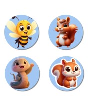 Bee, Squirrel, Seal, and Squirrel. Fridge Magnets 4 Piece Set | 3 Inch Round Wall Fridge Decor (F23108)