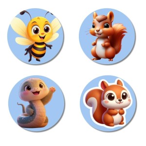 Bee, Squirrel, Seal, and Squirrel. Fridge Magnets 4 Piece Set | 3 Inch Round Wall Fridge Decor (F23108) Bee, Squirrel, Seal, and Squirrel. Fridge Magnets 4 Piece Set | 3 Inch Round Wall Fridge Decor (F23108)