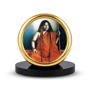 Car Desk/Table Top Acharya Srimat Swami Pranabanandaji Maharaj Metal Golden Photo Stand 2x2 Inches, Compact & Stylish Spiritual Display for Car, Home & Office (Pack of 1) (F18522)