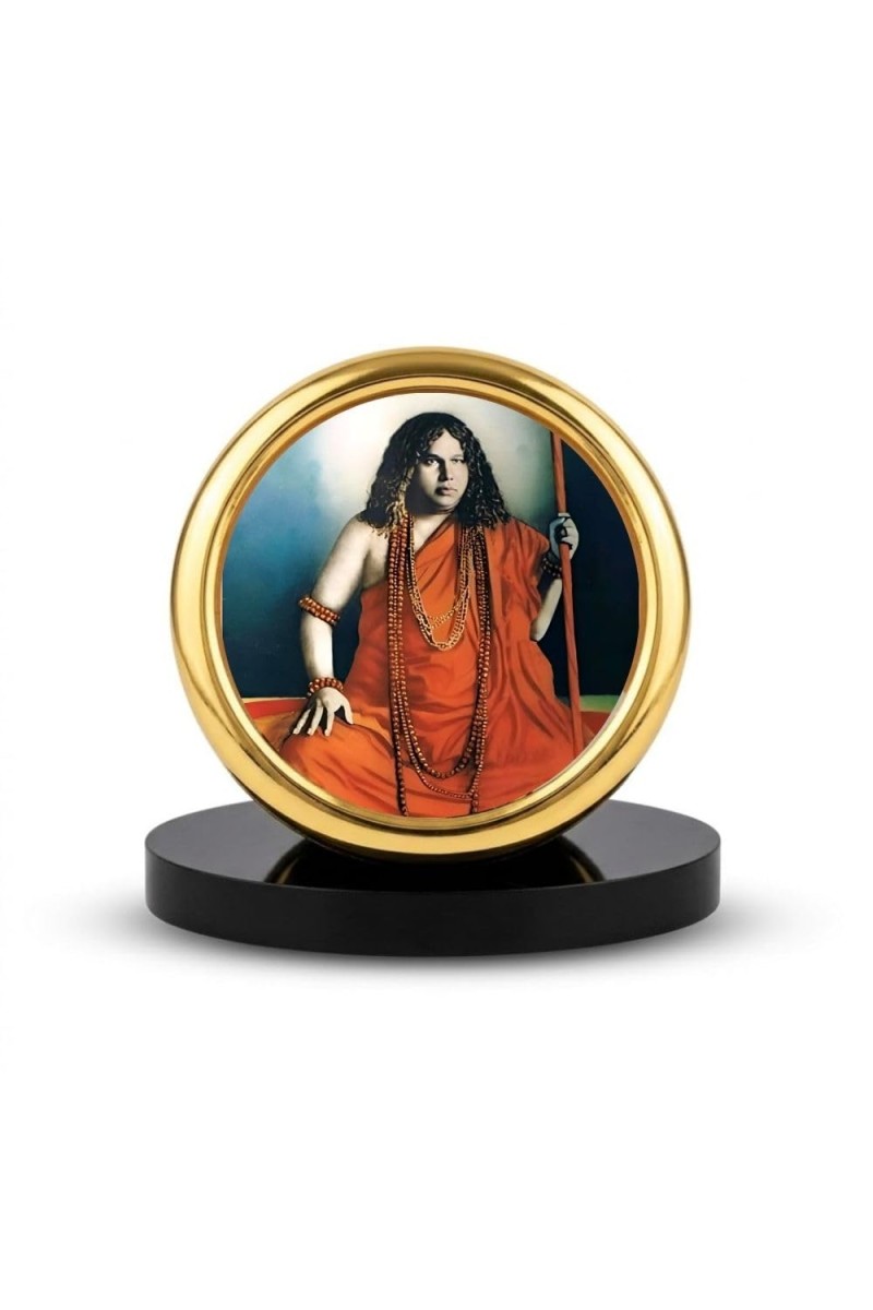 Car Desk/Table Top Acharya Srimat Swami Pranabanandaji Maharaj Metal Golden Photo Stand 2x2 Inches, Compact & Stylish Spiritual Display for Car, Home & Office (Pack of 1) (F18522)