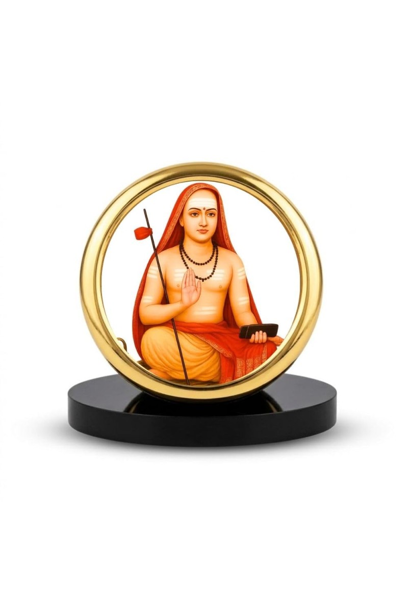 Car Desk/Table Top Aadhi Shankarcharya Metal Golden Photo Stand 2x2 Inches, Compact & Stylish Spiritual Display for Car, Home & Office (Pack of 1) (F18686)