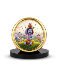 Car Desk/Table Top Lord Krishna Metal Golden Photo Stand 2x2 Inches, Compact & Stylish Spiritual Display for Car, Home & Office (Pack of 1) (F18588)