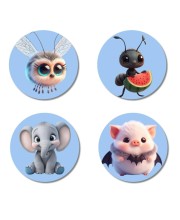 Bee,ant,Elephant,Hamster Fridge Magnets 4 Piece Set | 3 Inch Round Wall Fridge Decor (F23151)