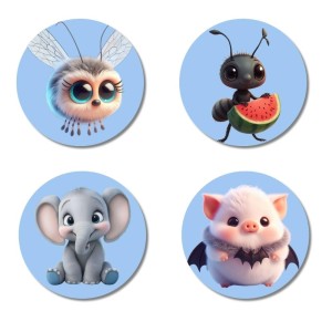Bee,ant,Elephant,Hamster Fridge Magnets 4 Piece Set | 3 Inch Round Wall Fridge Decor (F23151) Bee,ant,Elephant,Hamster Fridge Magnets 4 Piece Set | 3 Inch Round Wall Fridge Decor (F23151)