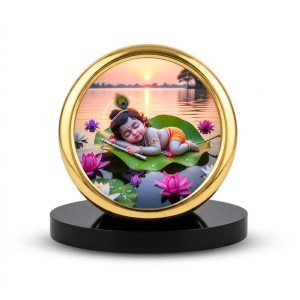 Car Desk/Table Top Little Krishna Metal Golden Photo Stand 2x2 Inches, Compact & Stylish Spiritual Display for Car, Home & Office (Pack of 1) (F18899)
