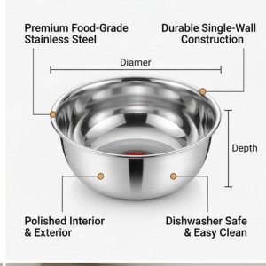 Stainless Steel Multipurpose Bowl for Kitchen & Dining | Deep Mixing Bowl for Serving, Washing & Food Preparation | Rust Resistant Mirror Finish Utility Bowl for Home Use Stainless Steel Multipurpose Bowl for Kitchen & Dining | Deep Mixing Bowl for Serving, Washing & Food Preparation | Rust Resistant Mirror Finish Utility Bowl for Home Use