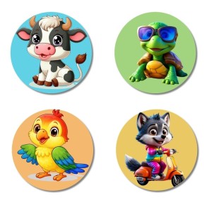 Cow, Turtle, Parrot, and Wolf. Fridge Magnets 4 Piece Set | 3 Inch Round Wall Fridge Decor (F22921) Cow, Turtle, Parrot, and Wolf. Fridge Magnets 4 Piece Set | 3 Inch Round Wall Fridge Decor (F22921)
