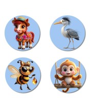 Bee, Pig, Panda, and Koala. Fridge Magnets 4 Piece Set | 3 Inch Round Wall Fridge Decor (F23091)