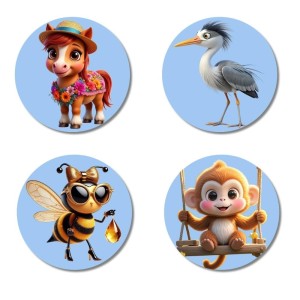Bee, Pig, Panda, and Koala. Fridge Magnets 4 Piece Set | 3 Inch Round Wall Fridge Decor (F23091) Bee, Pig, Panda, and Koala. Fridge Magnets 4 Piece Set | 3 Inch Round Wall Fridge Decor (F23091)
