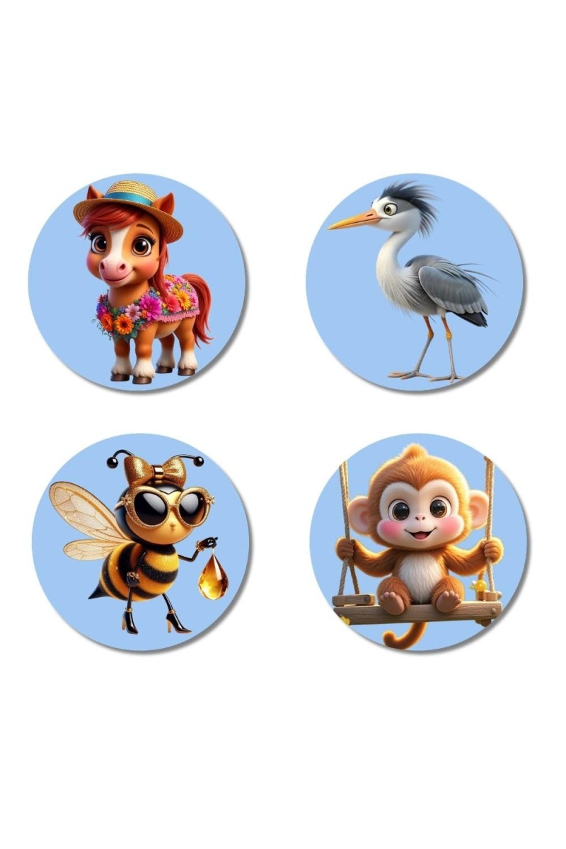 Bee, Pig, Panda, and Koala. Fridge Magnets 4 Piece Set | 3 Inch Round Wall Fridge Decor (F23091)