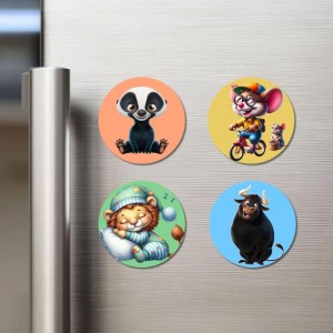 Badger, Mouse, Cat, and Bull. Fridge Magnets 4 Piece Set | 3 Inch Round Wall Fridge Decor (F22982) Badger, Mouse, Cat, and Bull. Fridge Magnets 4 Piece Set | 3 Inch Round Wall Fridge Decor (F22982)